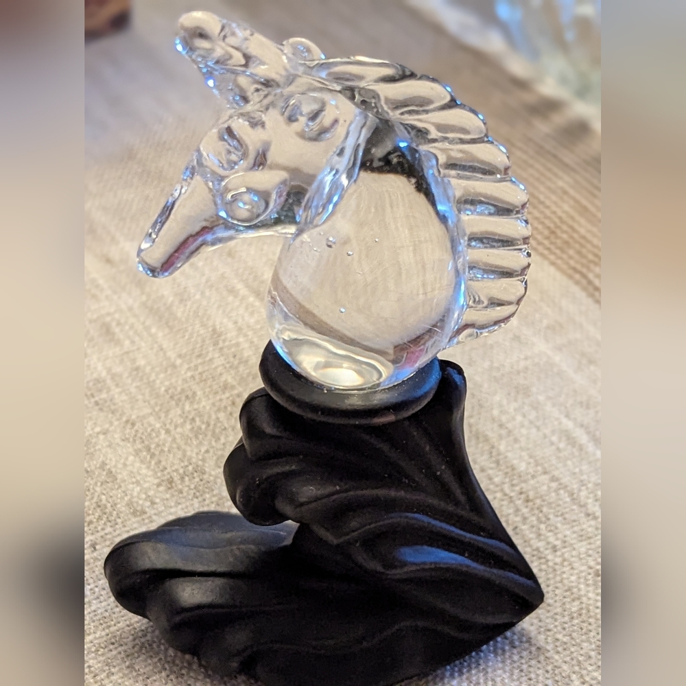 Elegant Glass Unicorn Sculpture with Black Base